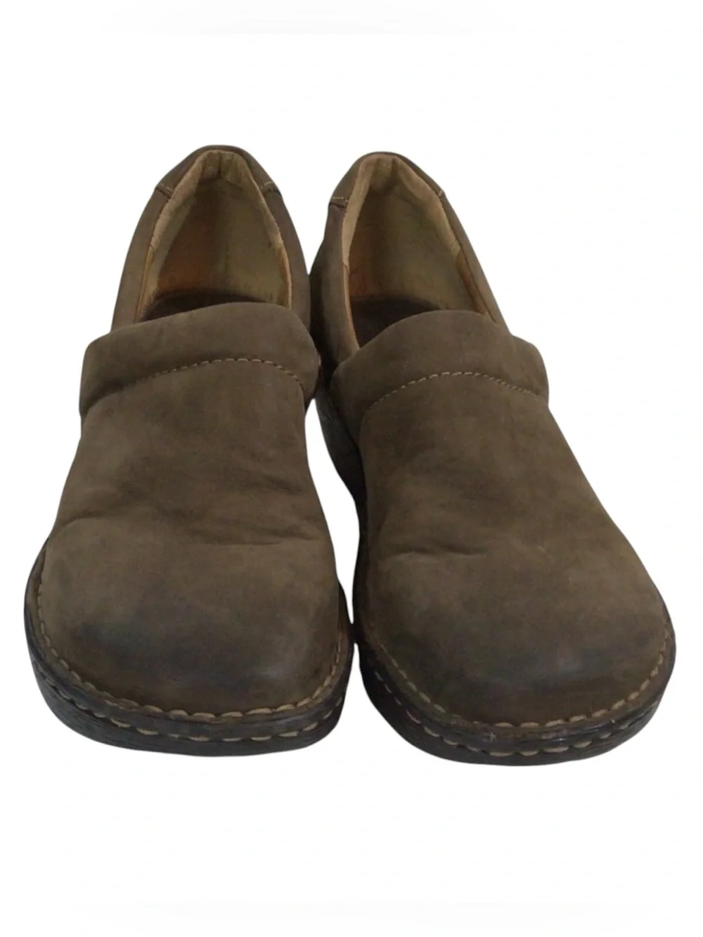 Born Women’s Brown Leather Slip-On Wedge Clogs Shoes Size 9 EU 40.5